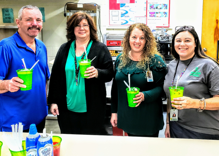 Pictured from left to right is Eric Snyder (Activities Director), Melissa from the Howell Senior Center, Natasha (Admissions and Marketing Director) Jennifer Larner (Director of Nursing) (left to right)